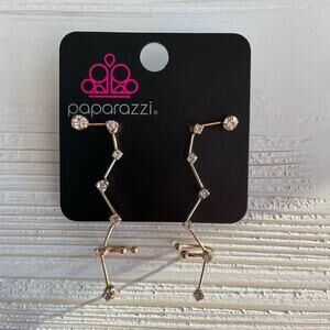 Paparazzi Constellation Earrings Crawler Gold Tone with Faux Diamonds NEW NWT